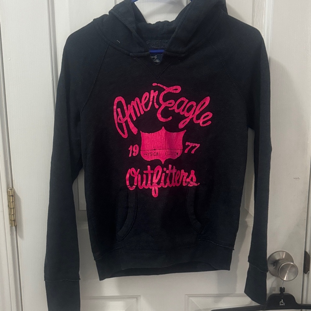 American Eagle Navy Hoodie with Pink Logo